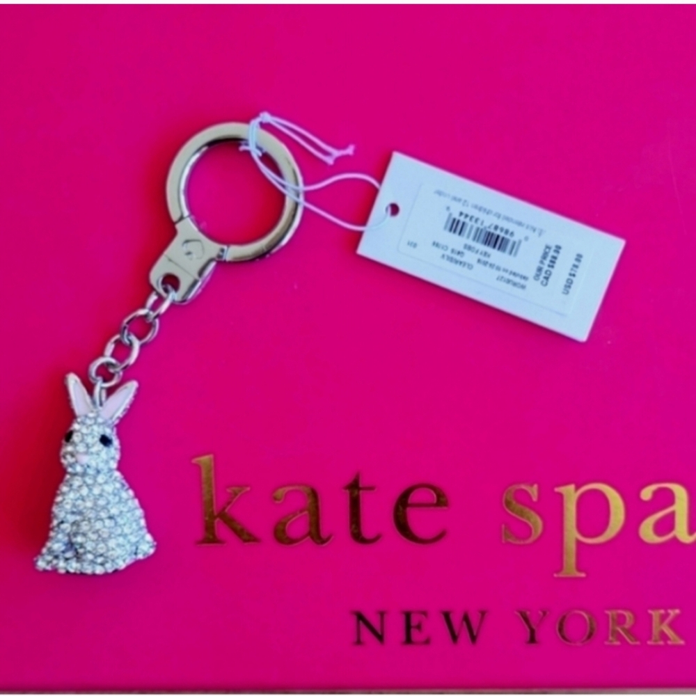 Kate Spade NWT Crystal Pave Bunny Rabbit Keychain - Picture 7 of 8